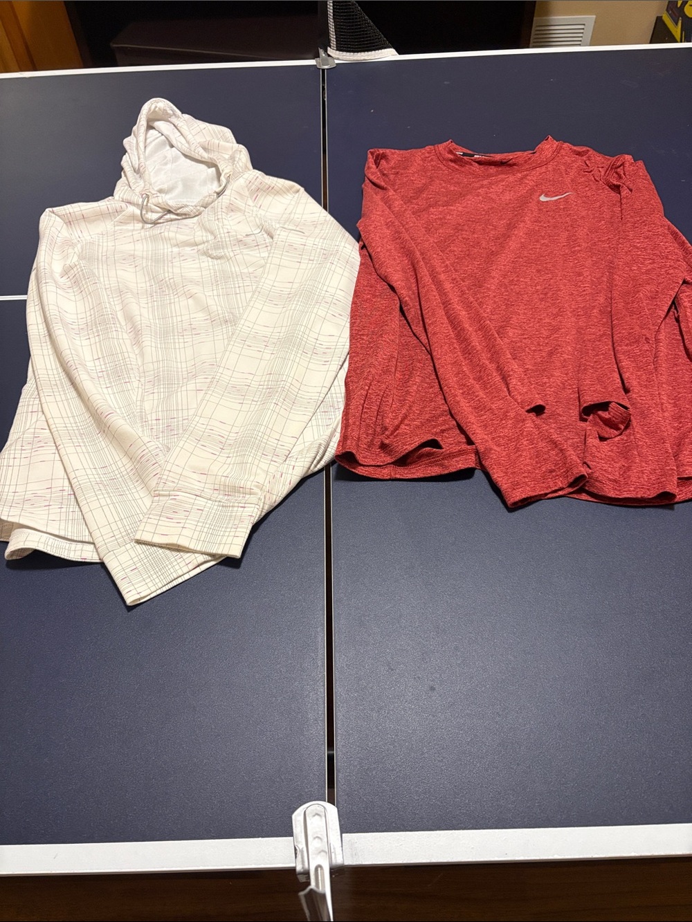 Nike women’s size large Red Long-Sleeve Athletic Tee with White Hoodie Top